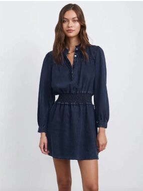 Rails Shawna Long Sleeve Tencel Smocked Waist Dress | Dark Vintage | Medium